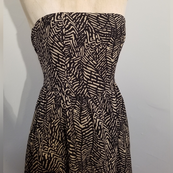 MM COUTURE MISS ME Y2K STRAPLESS GEOMETRIC PRINT DRESS TROPICAL LEAVES PREPPY M - Picture 3 of 7